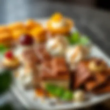 An elegantly arranged platter showcasing various desserts including Ülker salty caramel chocolate.