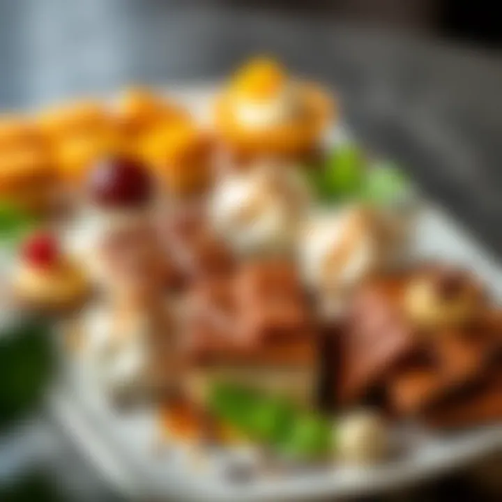 An elegantly arranged platter showcasing various desserts including Ülker salty caramel chocolate.