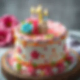 A beautifully decorated birthday cake with intricate designs and vibrant colors