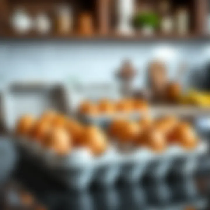 Various types of egg storage solutions on a kitchen countertop