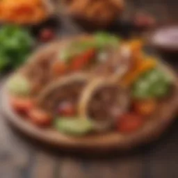 Succulent slices of döner kebap presented on a wooden platter with fresh vegetables