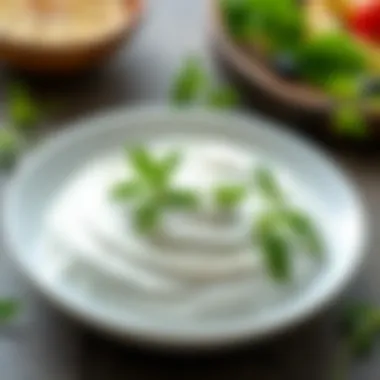 Yogurt with Fresh Herbs Fresh yogurt in a bowl with herbs