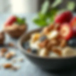 A nutritious bowl of oatmeal topped with fresh fruits and nuts