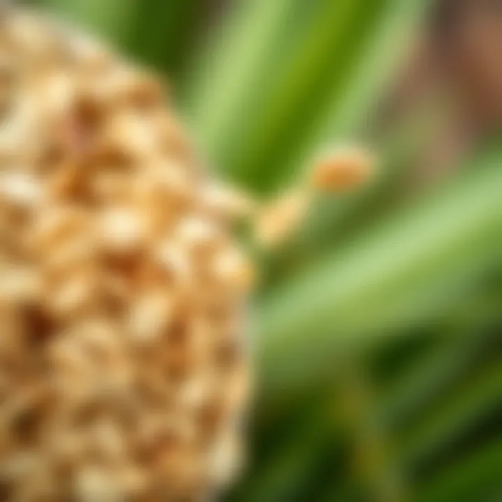 Whole Oats Close-Up Close-up of whole oats with a backdrop of green leaves